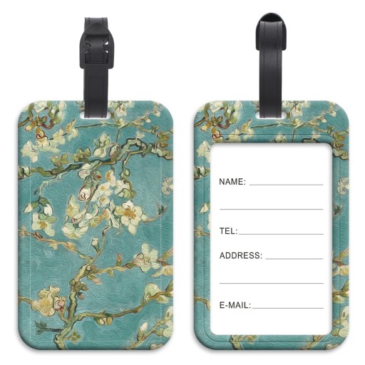 Étiquette de bagage avec peinture à l'huile de branches fleuries 11 cm étiquette d'identification en plastique pour valise avec carte pour coordonnées