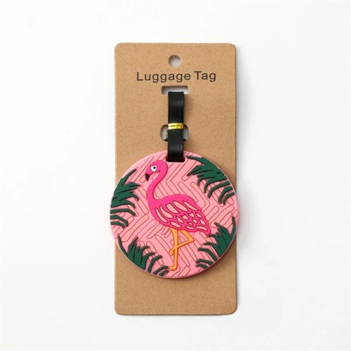 Étiquette de bagages avec motif de flamant rose 10,5 × 10,5 cm étiquette d'identification en silice rose-verte pour valise ou sac