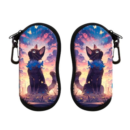 Étui à lunettes 17,9 x 8,5 cm avec motif chat noir Design élégant Motif simple Mousqueton Fermeture zippée