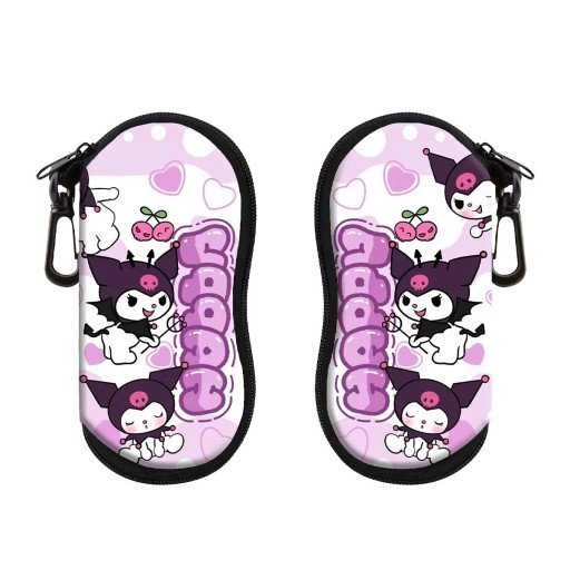 Étui à lunettes 17,9 x 8,5 cm Étui rose et violet avec motif chauve-souris et cœur Étui à lunettes avec fermeture éclair et mousqueton