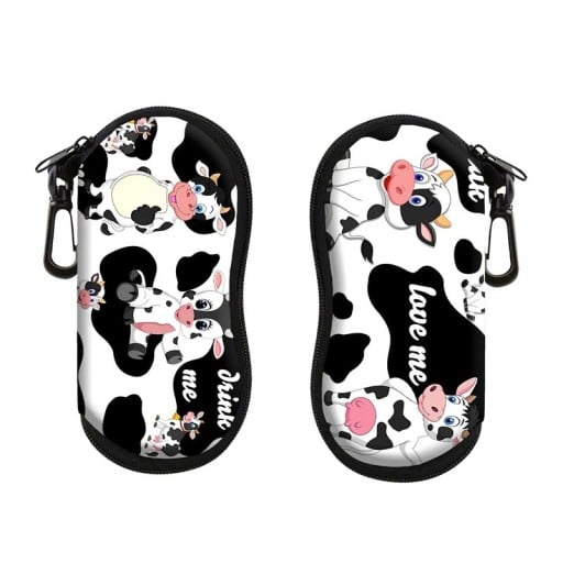 Étui à lunettes 17,9 x 8,5 cm Fermeture éclair avec mousqueton Motif vache noir et blanc Imprimé vache Protection des lunettes pour les voyages