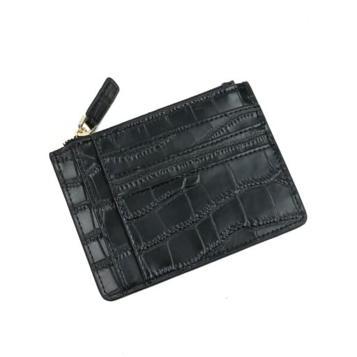 Étui de voyage pour documents et cartes en cuir véritable Poche zippée et compartiments à l'avant Motif crocodile en relief Dimensions