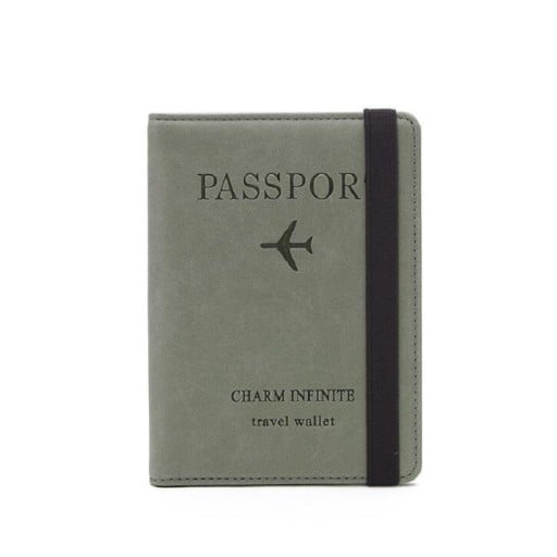 Étui de voyage pour passeport et documents avec bande élastique Boîtier en cuir PU avec l'inscription Passport et motif d'avion 14,6 x 11 x