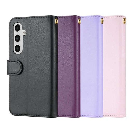 Étui en cuir matelassé pour Samsung Galaxy A26 Étui résistant Poche zippée Poches pour cartes Fermeture magnétique Sangle amovible