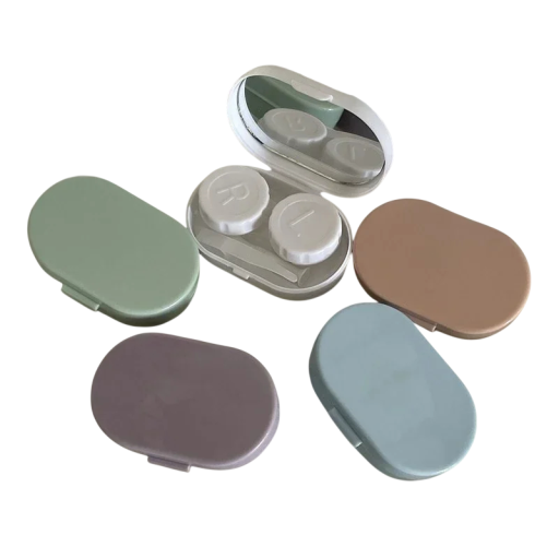Etui til kontaktlinser med spejl kompakt plastfarvet etui med bokse L R pincet og applikator til rejser