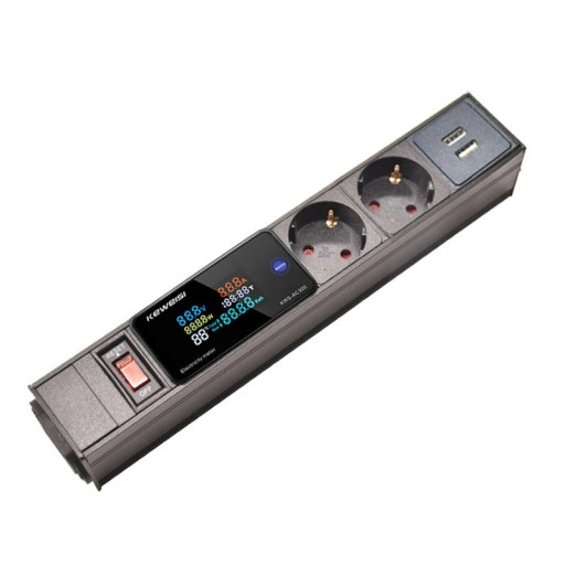 EU Extension Lead with Display and Power Consumption Measurement 2 Sockets 26.9 cm Aluminium Alloy PC Cable 1.5 m with Switch for Home