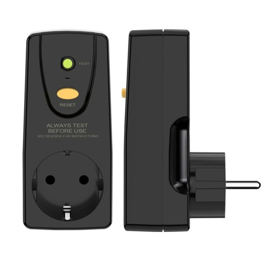 EU Socket Adapter with Residual Current Device, Protection Against Current Leakage, TEST and RESET Buttons, 16 A / 250 V, RCD, IP44 Rating, for Household Use