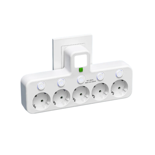 EU-stikadapter 5AC 5 stikkontakter 2500W 10A trådløs natlampe tænd/sluk-knap med indikatorlampe elektrisk kontorstikkontakt 110-250V