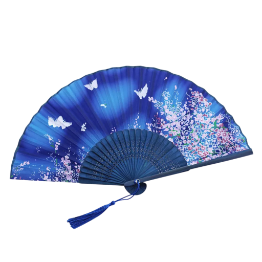 Evantai din bambus pentru femei chinezești gri cu fluturi albi și motiv flori roz Evantai pliabil elegant Decorare Accesoriu de dans