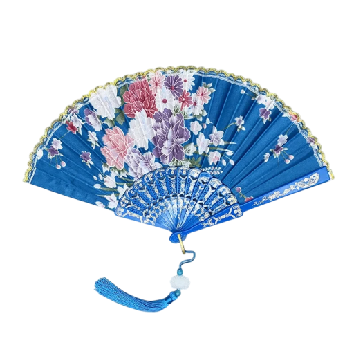 Éventail chinois traditionnel 42,5 x 23 cm Éventail pliant élégant en plastique et tissu Style asiatique Décoration Spectacle de danse Costume