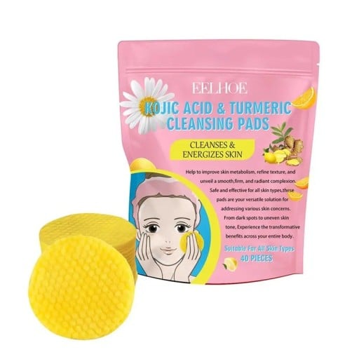 Exfoliační tamponky na obličej 40 ks s kurkumou a kyselinou kojovou Žluté Sjednocení tónu pleti a energizace Pro domácí péči o pleť