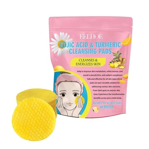 Exfoliërende gezichtstampons 40 stuks met kurkuma en kojinezuur Gele Huidtintverlichting en energisatie Voor thuis huidverzorging