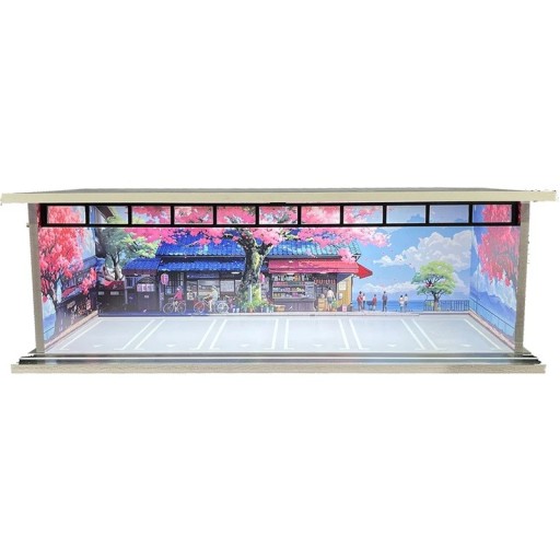 Exhibition Diorama Garage for Model Cars 30 x 13.5 x 10 cm 1:64 Japanese Alley with Cherry Blossoms Parking for Collectible Model Cars