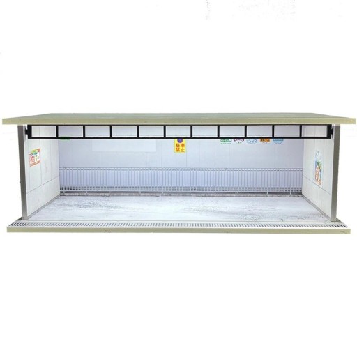 Exhibition Diorama Garage for Model Cars 30 x 13.5 x 10 cm Scale 1:64 White Hall with Railings and Posters PVC ABS Exhibition Backdrop