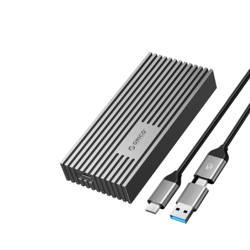 Externí pevný disk USB 3.2 M-Key M.2 Kovové tělo s chladicími žebry Kabel 2 v 1 USB-C a USB-A 30 cm Přenosné úložiště k notebooku i PC