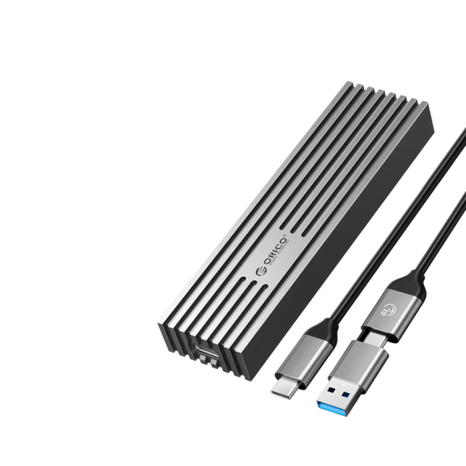 Externí pevný disk USB 3.2 Rychlost 10 Gbps NVMe PCIe M-Key Kovové tělo s chladicími žebry Kabel 30 cm Přenosné úložiště k notebooku i PC