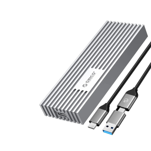 Externí pevný disk USB 3.2 Rychlost 20 Gbps NVMe PCIe M-Key Kovové tělo s chladicími žebry Stříbrný Přenosné úložiště k notebooku i PC