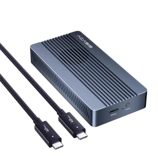 Externí pevný disk USB-C Rychlost 40 Gb/s Podpora až 8 TB M.2 NVMe M-Key i M & B Key Vestavěný ventilátor Tmavě šedý K notebooku i mobilu