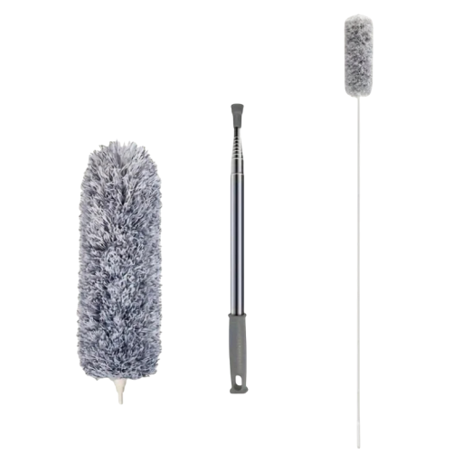 Extra dlhá teleskopická prachovka 42–280 cm Šedý umývateľný kartáč s ohybnou hlavou 40×16 cm Opakovane použiteľný čistič pre stropy, nábytok a auto