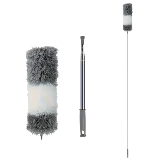Extra Long Telescopic Duster 42–280 cm Grey Washable Brush with Flexible Head 40×16 cm Reusable Cleaner for Ceilings and Furniture