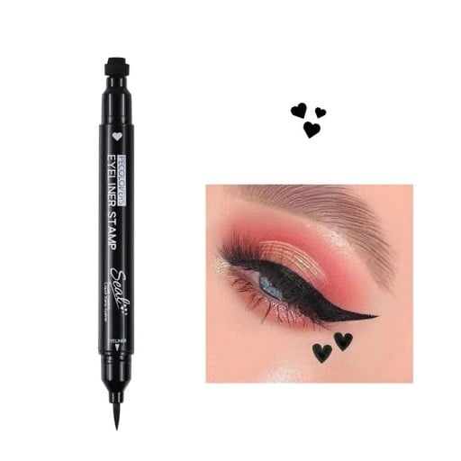 Eyeliner lichid 2 în 1 waterproof negru cu aplicator în formă de inimă pentru linii precise și motive decorative de machiaj