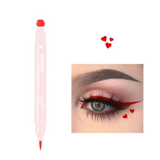 Eyeliner lichid dublu 2 în 1, rezistent la apă, marker roșu cu ștampilă în formă de inimă pentru linii precise și motive decorative