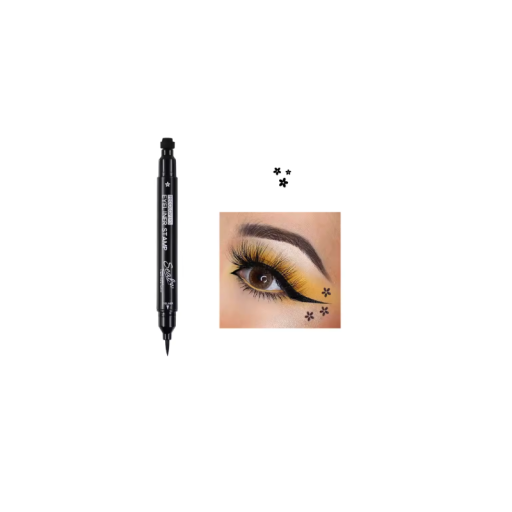 Eyeliner lichid dublu față 2 în 1, rezistent la apă, marker negru cu tampoane în formă de floare pentru linii precise și motive decorative