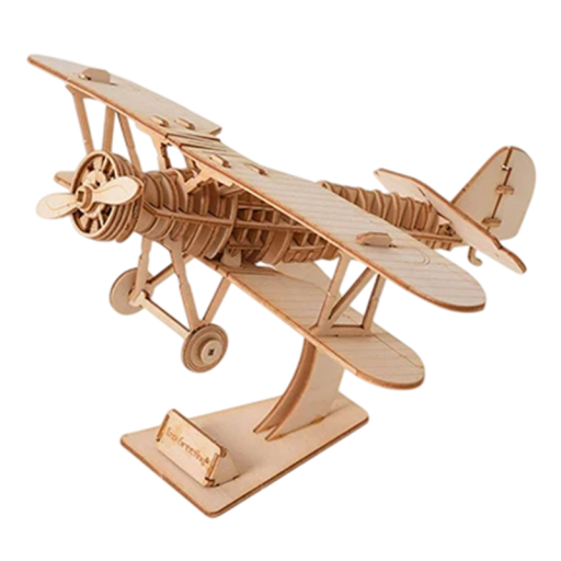 Fa 3D kirakó Kétfedelű repülőgép 230x170x115 mm Barkács repülőgép modell Kirakós játék gyerekeknek és felnőtteknek Kreatív alkotás Összeszerelés