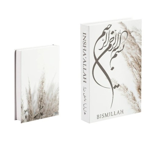 Fake Book Openable Decorative Book with Storage Secret Compartment Bismillah Beige Natural Design