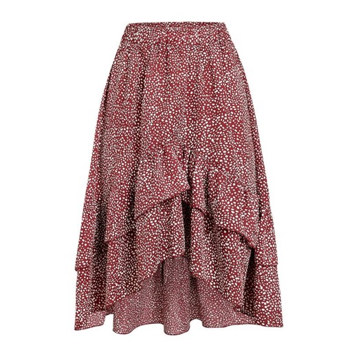 Falda asimétrica de mujer con volantes Falda midi más corta en la parte delantera y más larga en la trasera Patrón de pequeñas manchas