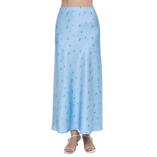 Falda larga de satén de verano para mujer con estampado floral, falda larga holgada con cintura alta, falda floral elegante para verano