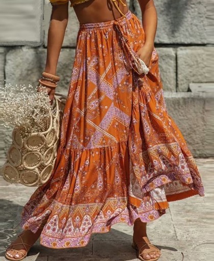 Falda larga mujer color naranja