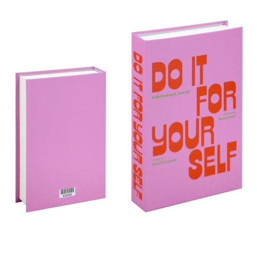 Falešná kniha dekorace Růžová neotevíratelná atrapa knihy DO IT FOR YOURSELF Motivace moderní bytový doplněk