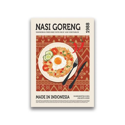 Fali plakát 20 x 30 cm Nasi Goreng Világkonyha Kép étellel vászonra Keret nélkül Fali dekoráció konyhába étterembe