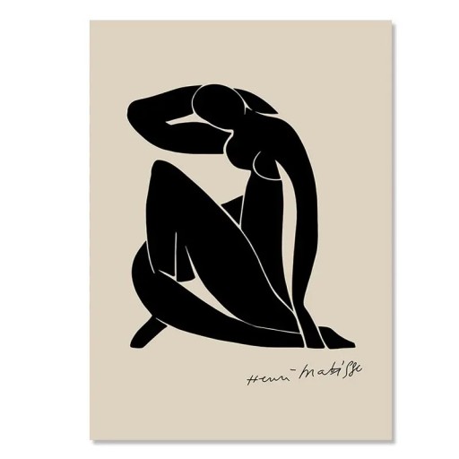 Fali plakát 21 x 30 cm Henri Matisse inspirálta Kék akt Fekete figura Modern művészeti kép nyomtatás vászonra keret nélkül