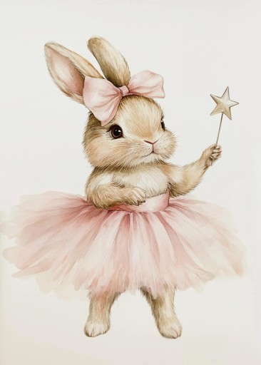 Fali plakát nyuszi masnival balerina szoknyában 30x42 cm vászon rózsaszín kép keret nélkül faldekoráció gyerekszobába