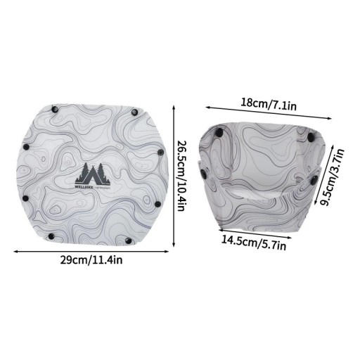 Fällbar campingkopp 18 x 14,5 x 9,5 cm Utvikt 29 x 26,5 cm Polypropen Tryck av konturlinje karta Vit För camping och picknick
