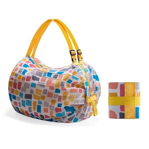 Fällbar shoppingväska STACEYO vattentålig nylon med dragkedja och justerbar rem utfälld 40 x 40 cm flerfärgad för shopping och resor