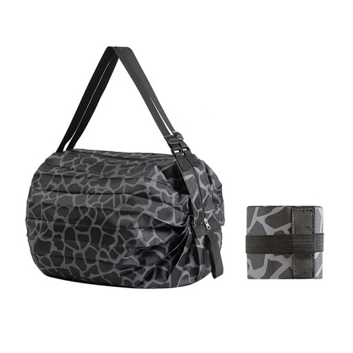 Fällbar shoppingväska STACEYO vattentålig nylon med dragkedja och justerbar rem utfälld 40 x 40 cm svart för shopping och resor