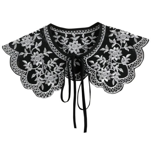 Falscher Kragen für Damen, schwarz mit weißem Aufnäher. Eleganter, horizontaler abnehmbarer Kragen. Modisches Damen-Accessoire für Pullover, Bluse