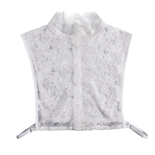 Falsk halsbånd til kvinder, stående blonde hvid. Elegant aftagelig blondekrave til sweater, bluse eller kjole.