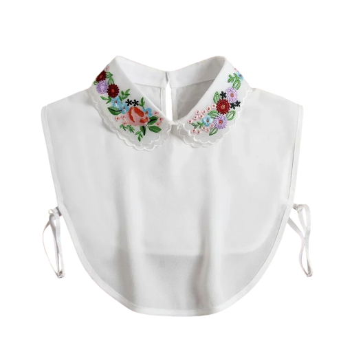 Falsk krage för kvinnor med blommiga broderier Avtagbar krage Dekorativ krage för tröja blus klänning Elegant accessoar