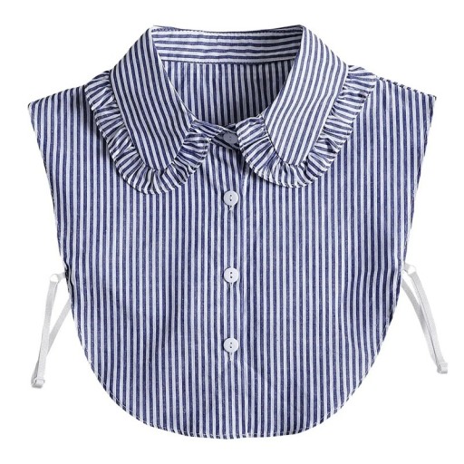 Falsk krage för kvinnor randig vit och mörkblå Elegant avtagbar krage med ränder för en tröja, blus eller klänning