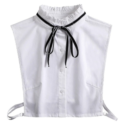 Falsk krage för kvinnor, stående, vit med svart slips. Elegant avtagbar krage med band för tröja, blus eller klänning.