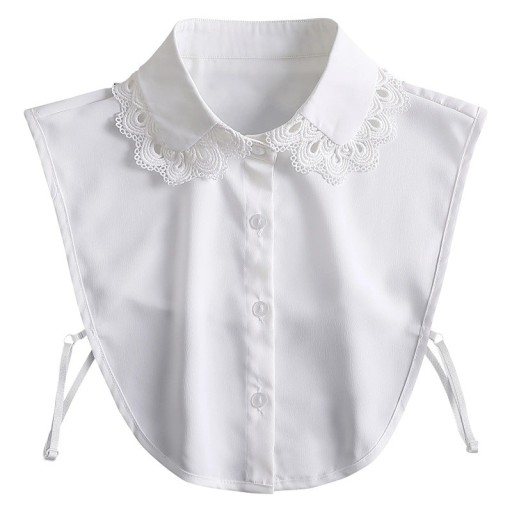 Falsk krave til kvinder hvid med blondekant Elegant aftagelig krave med delikat blondekant til sweater, bluse eller kjole