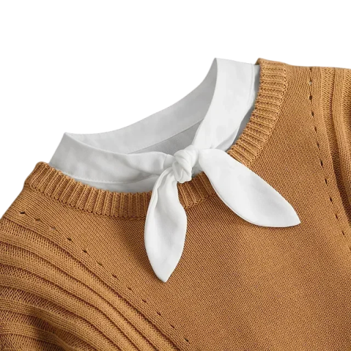 Fałszywy kołnierzyk damski Elegancki odpinany kołnierzyk damski z krawatem Dekoracyjny kołnierzyk do swetra, bluzki lub sukienki Stylowy modny dodatek