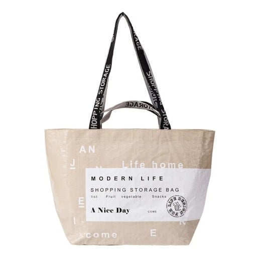 Faltbare Einkaufstasche 30 x 23 cm Gelb/Beige Tasche für Obst und Gemüse Tragbare wasserdichte Tasche mit der Aufschrift Have a nice day PP