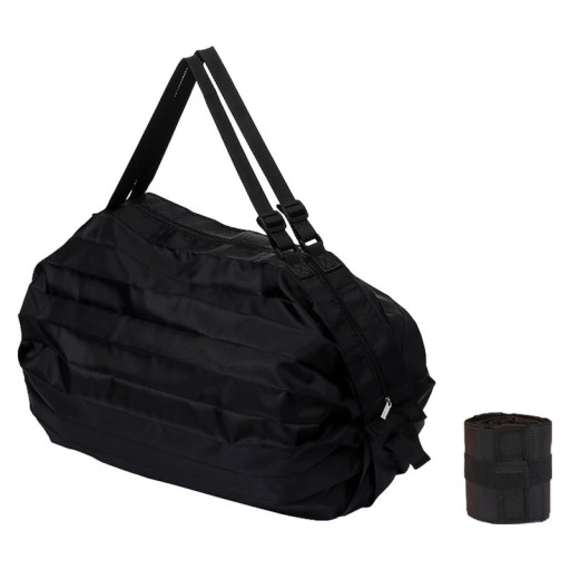Faltbare Einkaufstasche, schwarz, 40 x 40 cm, aus Nylon, Tragkraft 20 kg, Volumen 48–64 l, strapazierfähige Tasche mit großer Öffnung, platzsparend zusammenfaltbar
