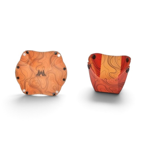 Faltbarer Camping-Kaffeebereiter Kegel mit Untersetzer 13,5 x 9,5 cm Mit Druckknöpfen Orange mit Höhenlinien-Motiv Für Camping und Ausflüge