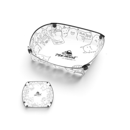 Faltbarer Camping-Teller mit erhöhten Rändern 20 x 19 x 5,5 cm Mit Druckknöpfen Transparent mit schwarzem Druck Leichtes Geschirr für Camping und Picknick